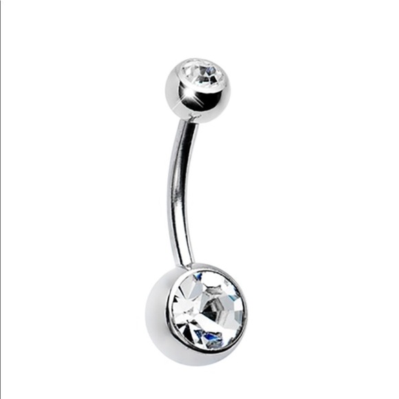 Round Wrapped Cubic Zirconia White Gold Plated Belly Ring - Picture 1 of 4